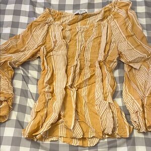 Fever Off-Shoulder Blouse - Mustard and White Stripes